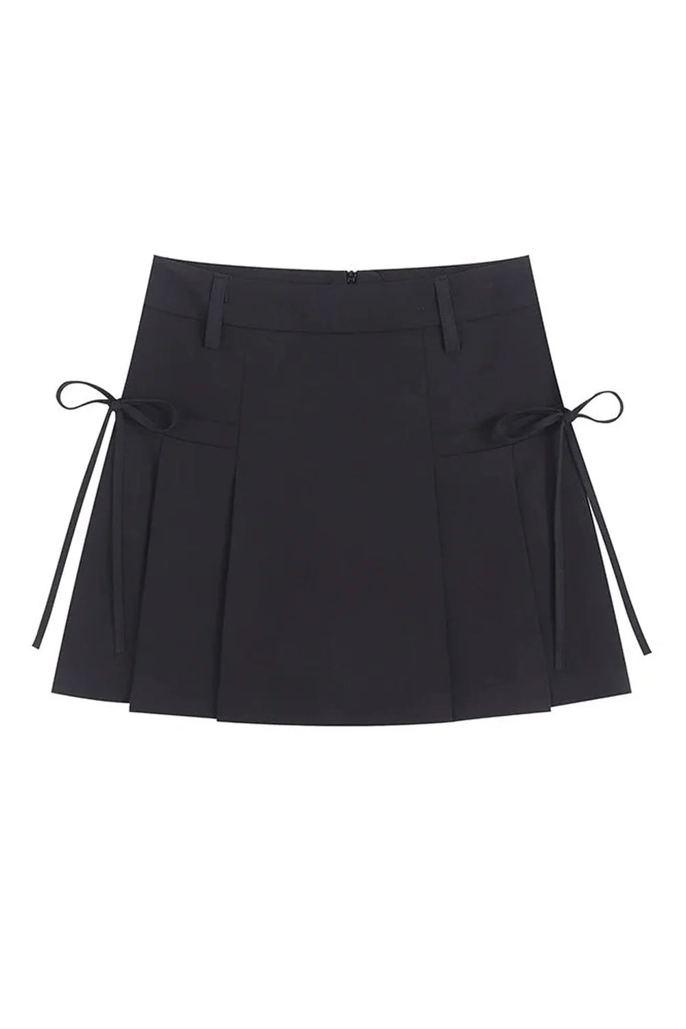 Black lace-up pleated summer skirt with Korean style.