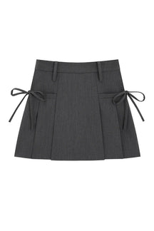 Gray Korean Lace Up Pleated Summer Skirt. Stylish.