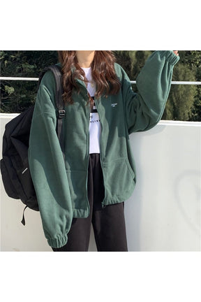 Fall Korean Loose Velvet Zip-up Jacket