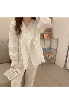 Lace Cotton Pajamas Elegant Set