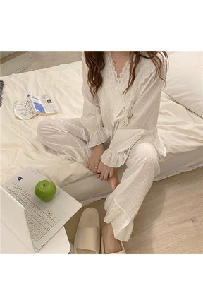 Lace Cotton Pajamas Elegant Set