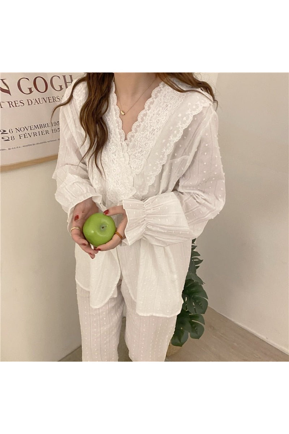 Lace Cotton Pajamas Elegant Set