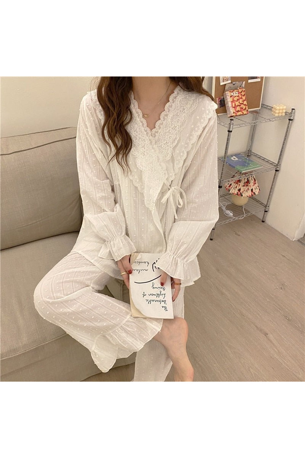 Lace Cotton Pajamas Elegant Set