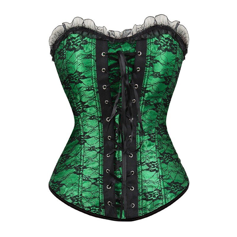 Green lace cover overbust corset with elegance.