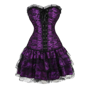 BlackDress 1 Lace Cover Overbust Corset flaunting elegance.