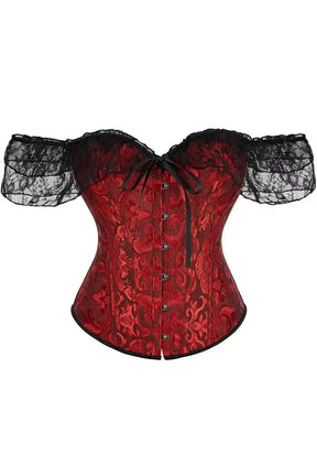 Elegant Lace Overbust Corset in Black Red color.