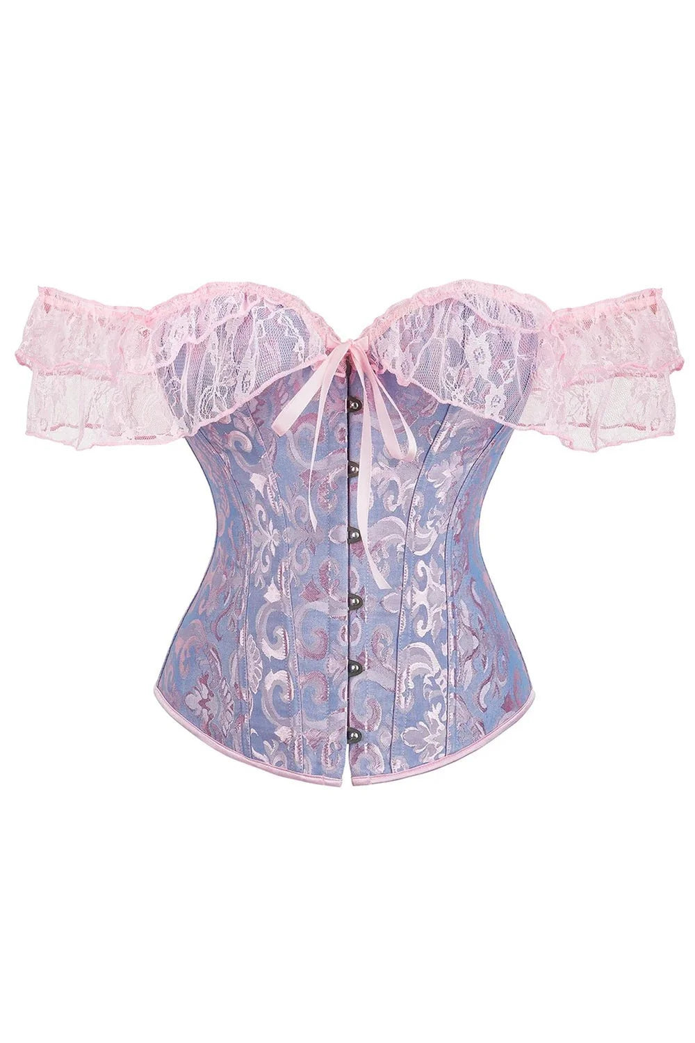 Stylish Lace Overbust Corset in Pink Blue. Feminine.