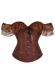 Brown Lace Overbust Corset exudes elegant charm.