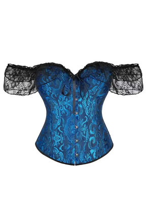 Dark Blue Lace Overbust Corset exudes elegance.