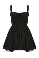 Black Lace Panel A-line Dress: Elegant and versatile.