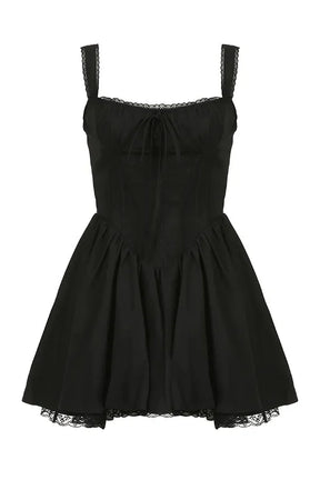 Black Lace Panel A-line Dress: Elegant and versatile.