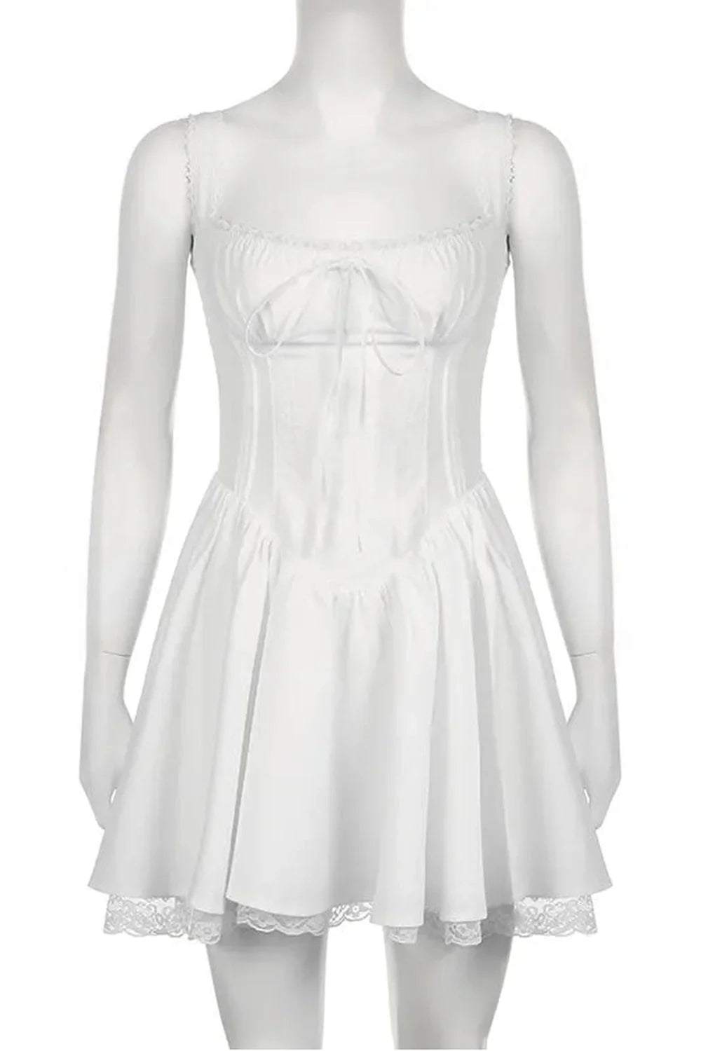 Lace Panel A-line White Dress