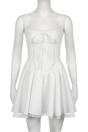 Lace Panel A-line White Dress