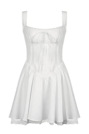 White lace panel A-line dress in WHITE.