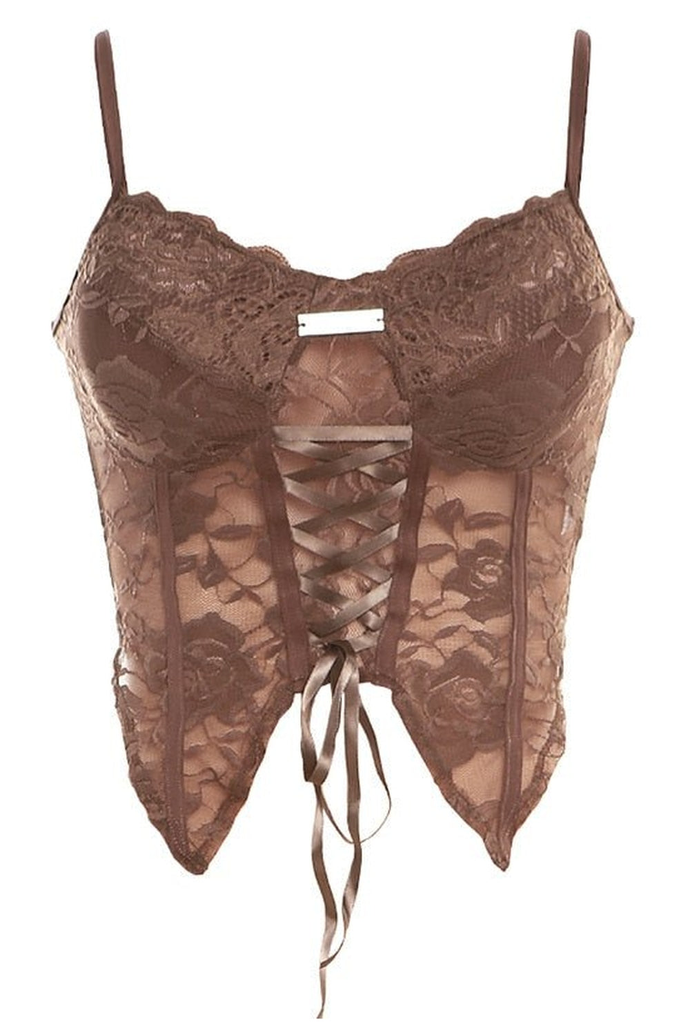 Brown Lace Retro Cute Tank Top for women, stylish.