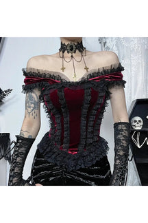 Stunning Red Goth Corset Top with Lace Trim.