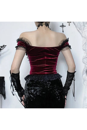 Lace Trim Off Shoulder Goth Corset Top