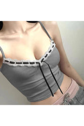 Grey Lace Trim Pink Cami Top - Elegant.