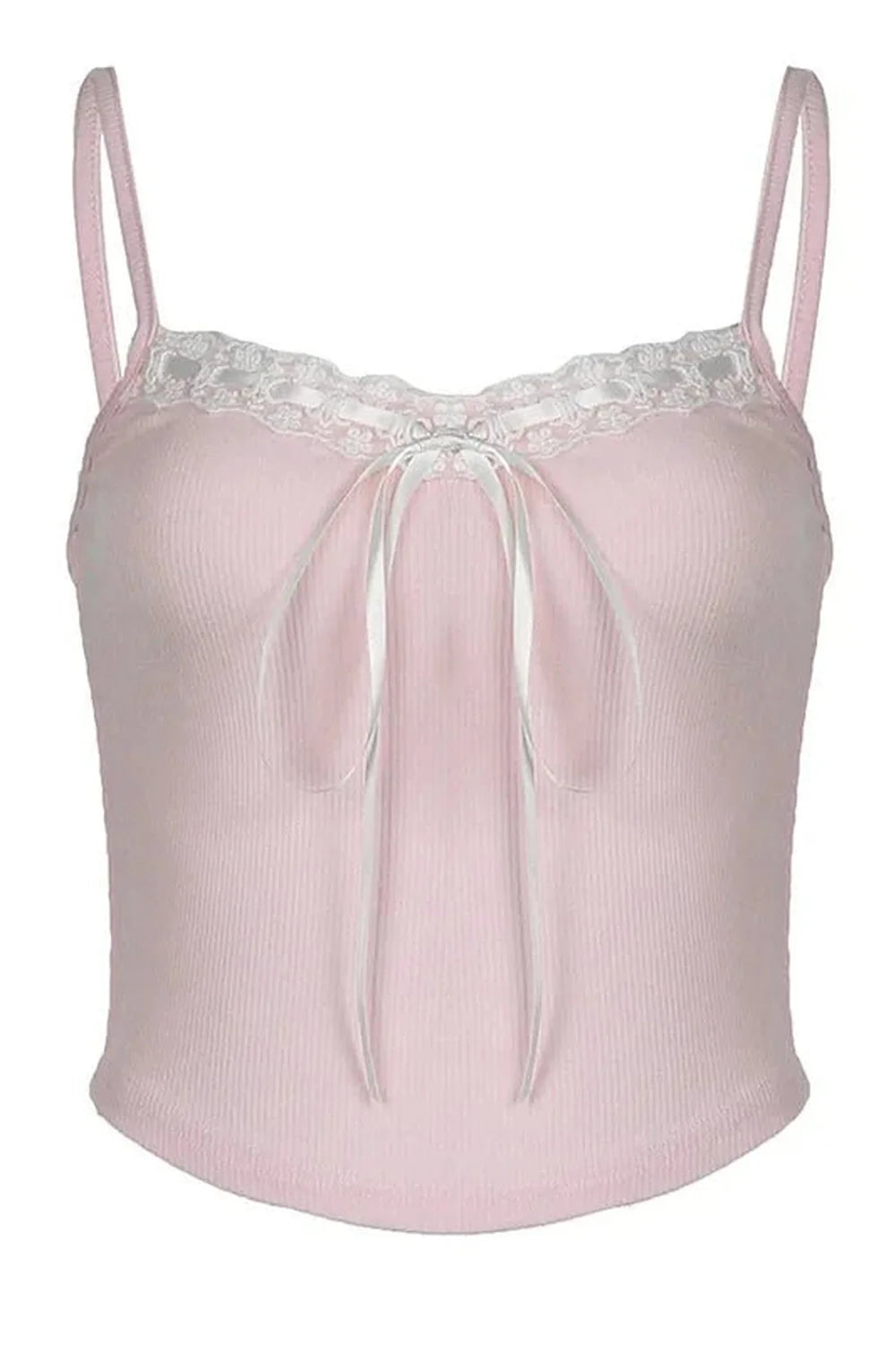 Pink lace trim cami top for a chic look.