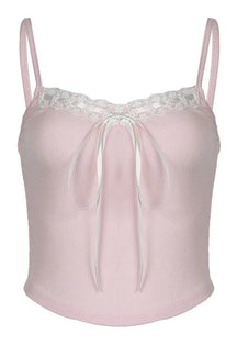 Pink lace trim cami top for a chic look.