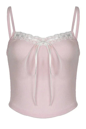 Pink lace trim cami top for a chic look.