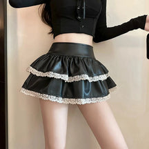 Black Lace-Trimmed Tiered Mini Skirt with elegance.