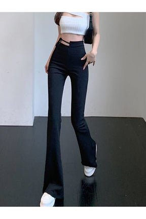 Lace-up High Waist Flare Pants