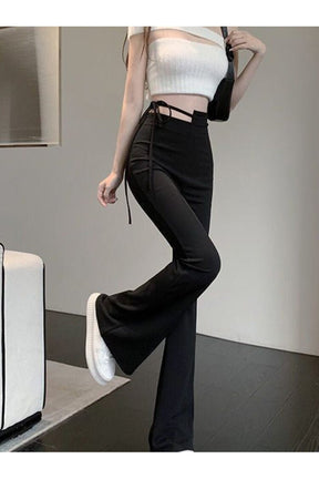 Lace-up High Waist Flare Pants