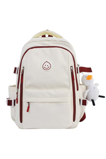 Large Cute College Backpack in White with Red.