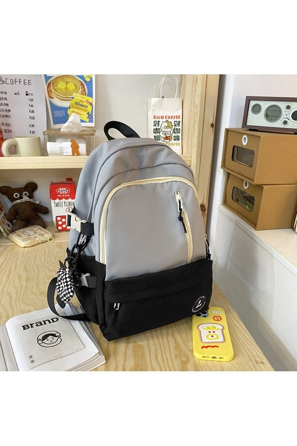 Stylish Large Black Harajuku School Backpack for Teens.