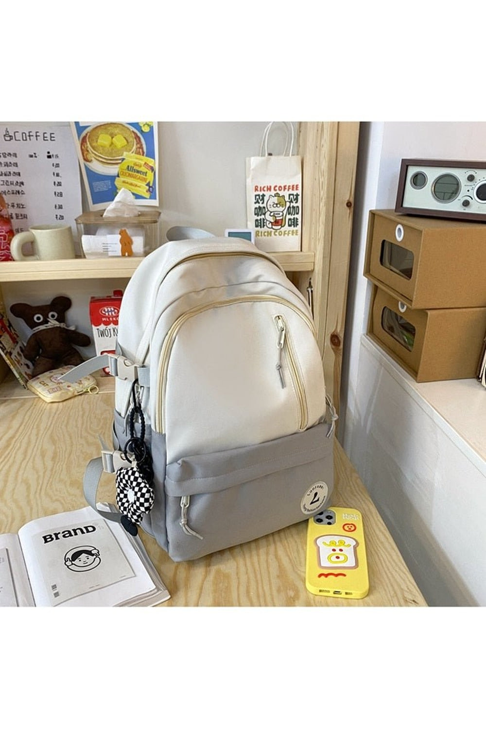 Large Harajuku School Backpack in Gray, spacious and stylish.