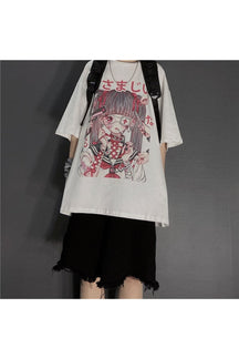 White Large T-shirt with anime print for fans.