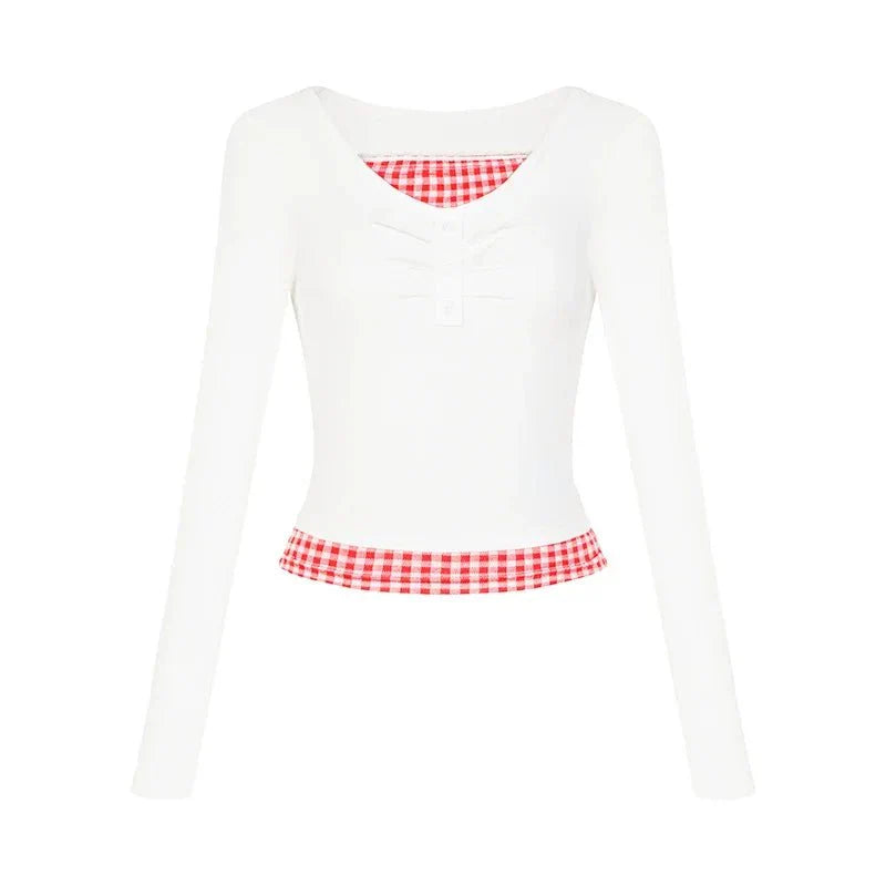 White Lemon Gingham Layered Top, fresh and stylish.