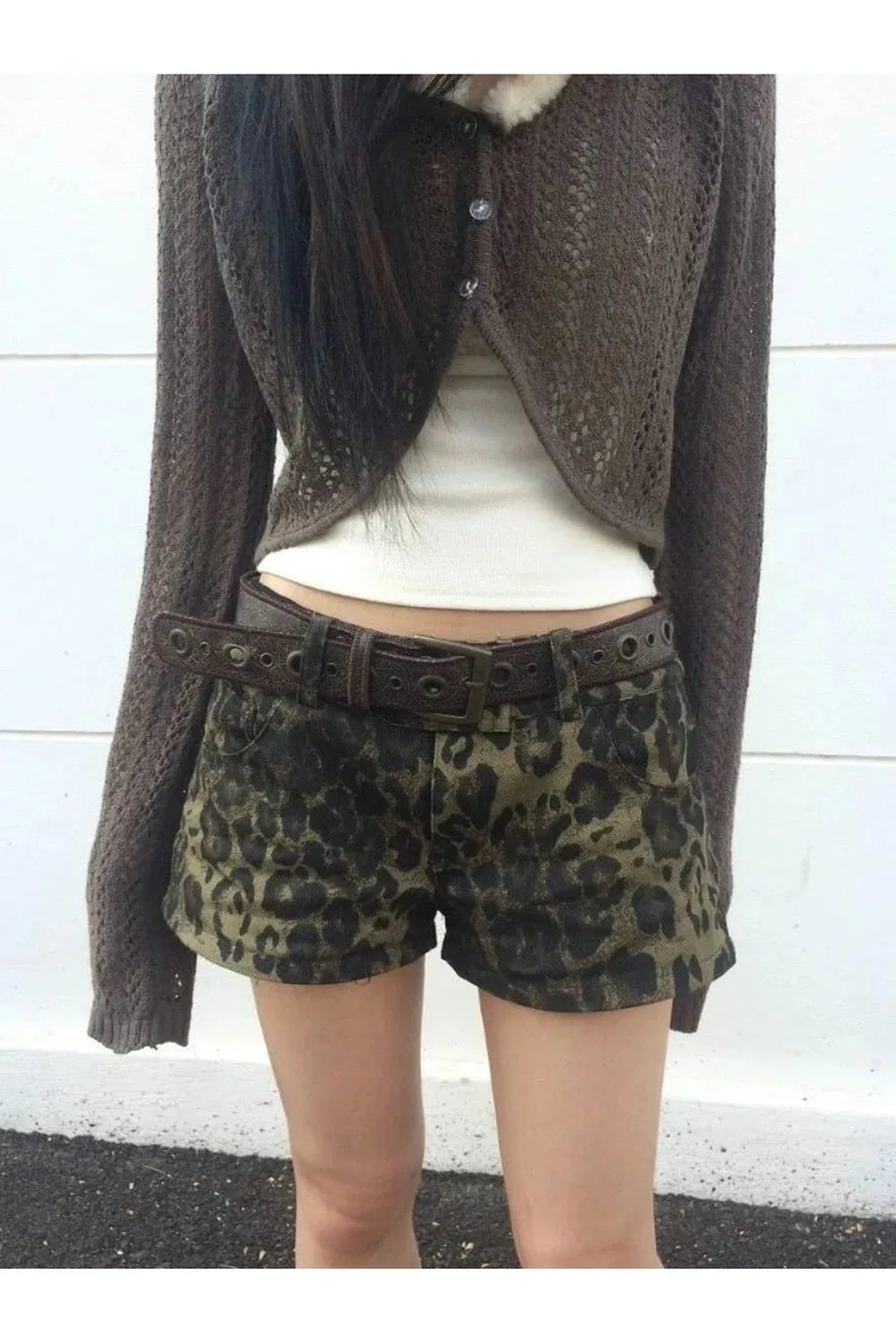 Leopard Print Denim Shorts