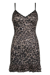 Brown Leopard Spaghetti Strap Dress with elegance.