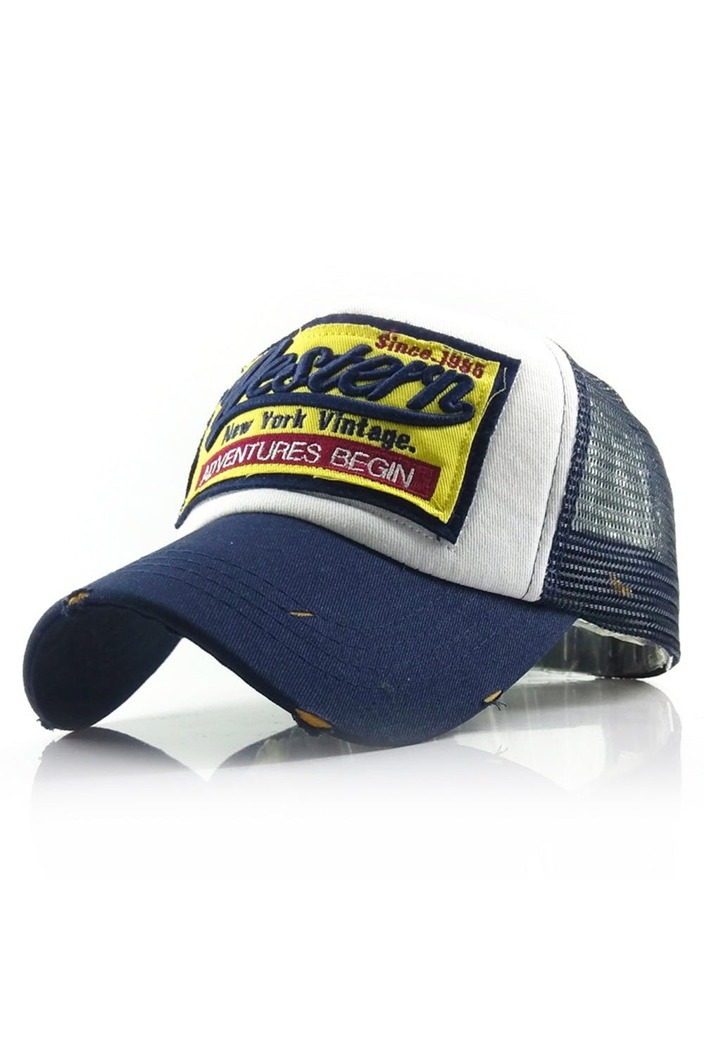 Navy Blue Letter Embroidery Mesh Baseball Cap, stylish.