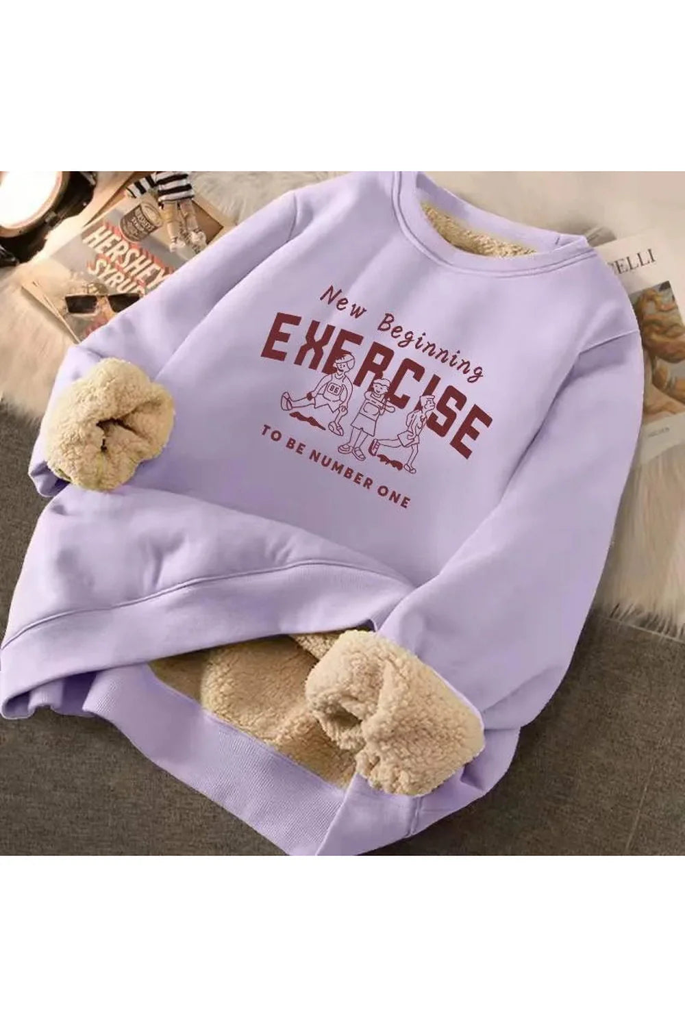 Letter Print Plush Hooded Sweatshirt