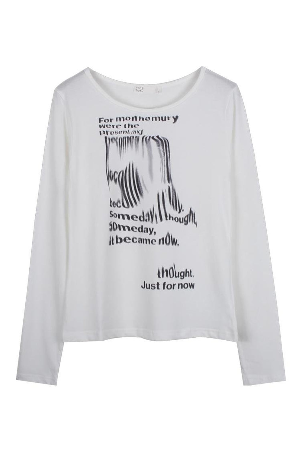 White Letter Printing Long Sleeve T-Shirt in view.