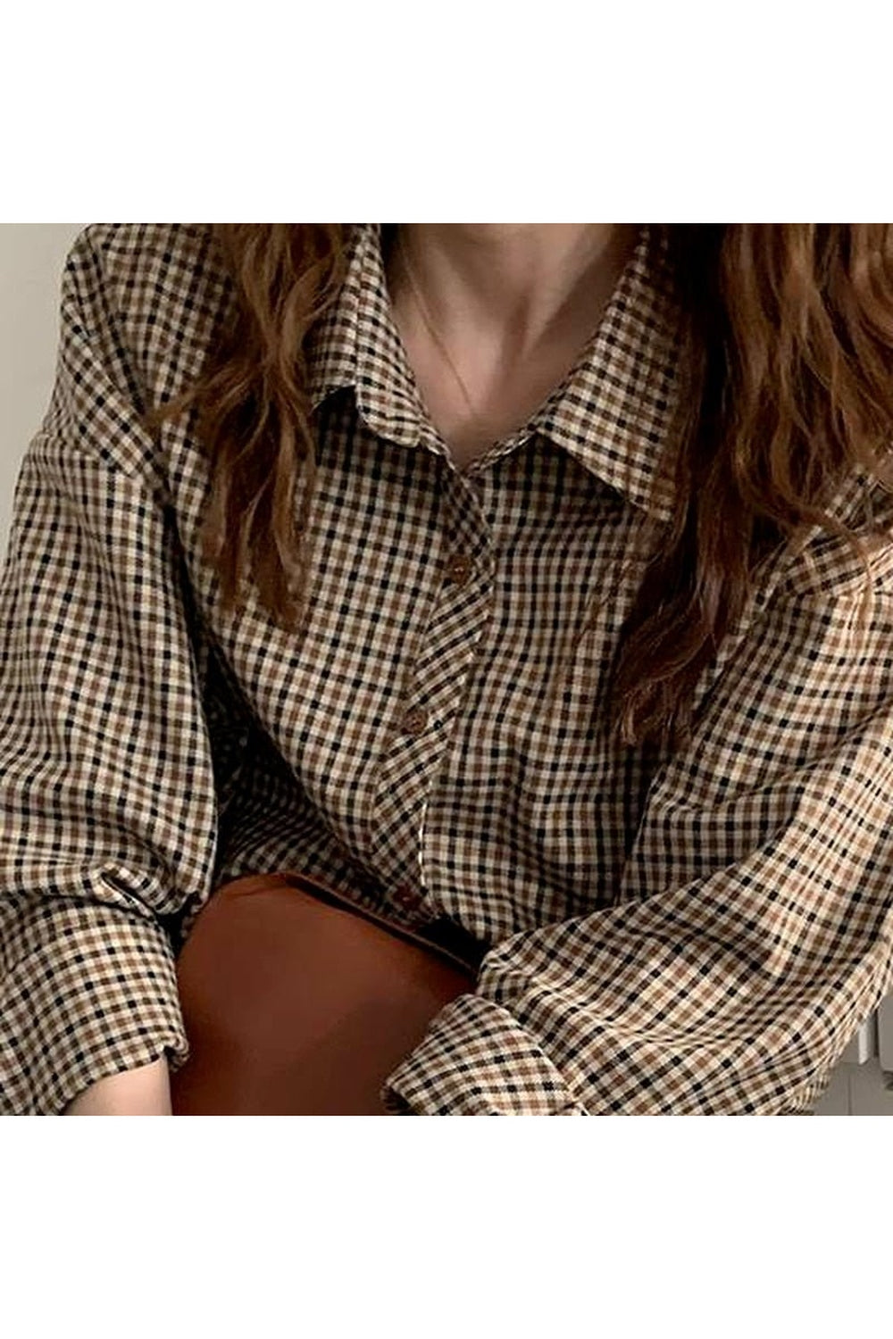 Light Academia Brown Plaid Vintage Shirt