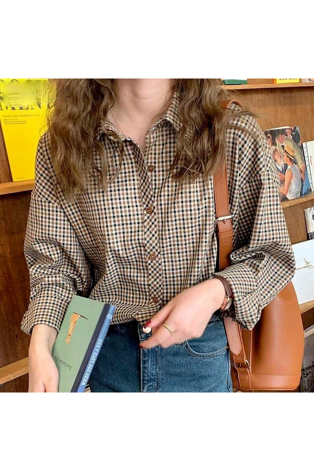 Light Academia Brown Plaid Vintage Shirt