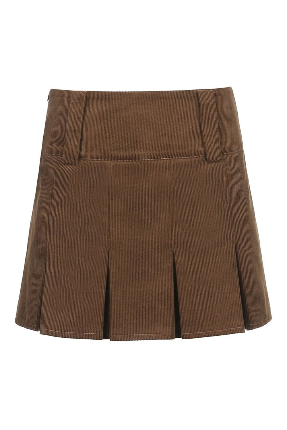 Pleated skirt in light brown corduroy fabric.