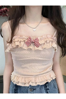 Pink variant of Light Blue Smocked Crop Top.