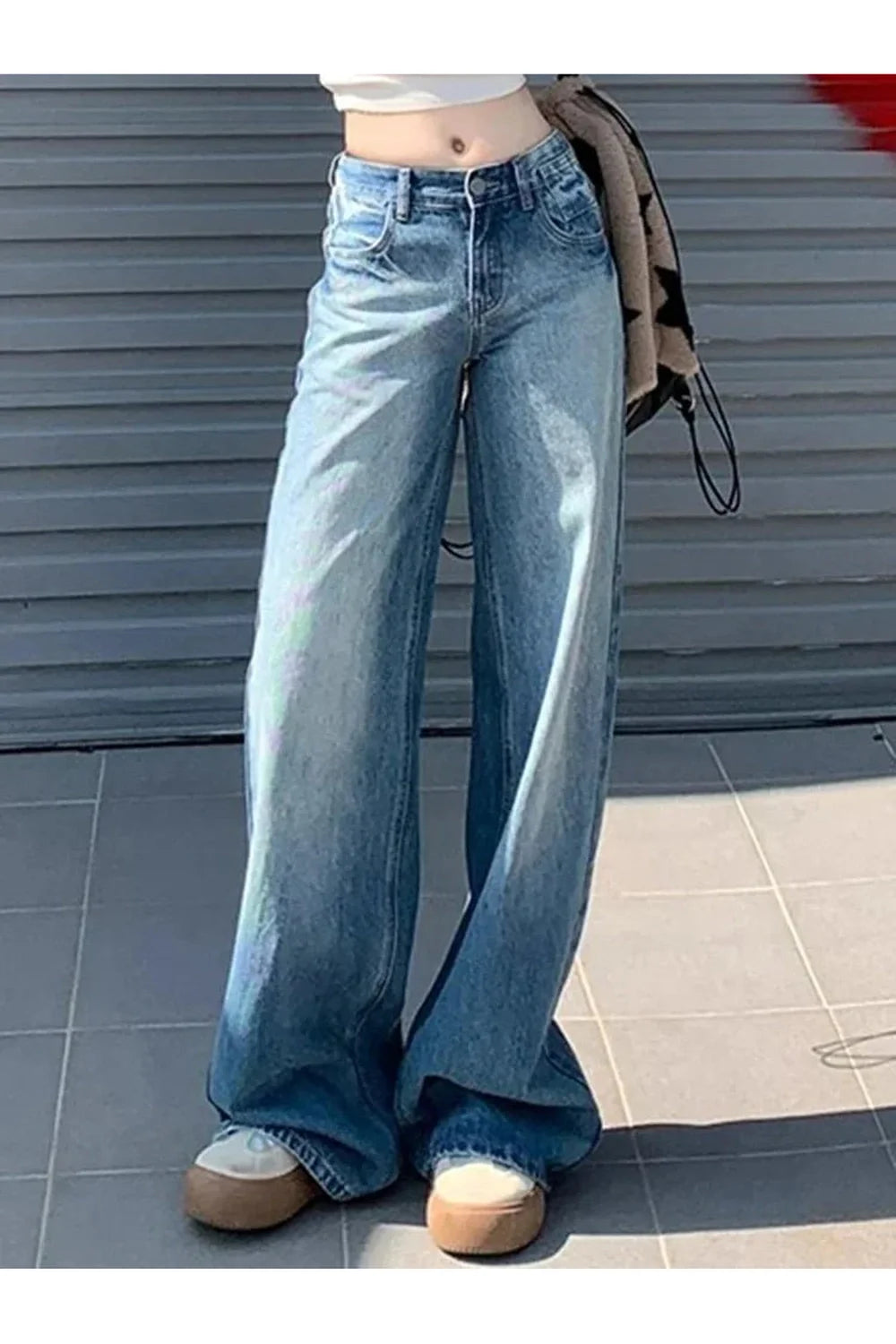 Fall Light Wash Wide-Leg Denim