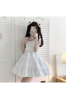 White Kawaii Goth Lace Ruffle Dress enchanting.