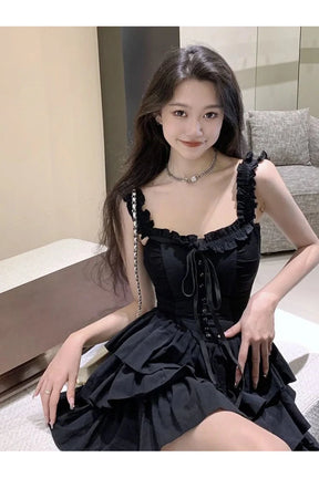 Lolita Style Black Dress in elegant black lace.