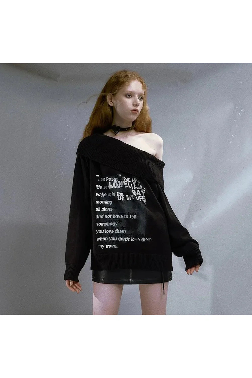 Lonely Verse" Off-Shoulder Sweater