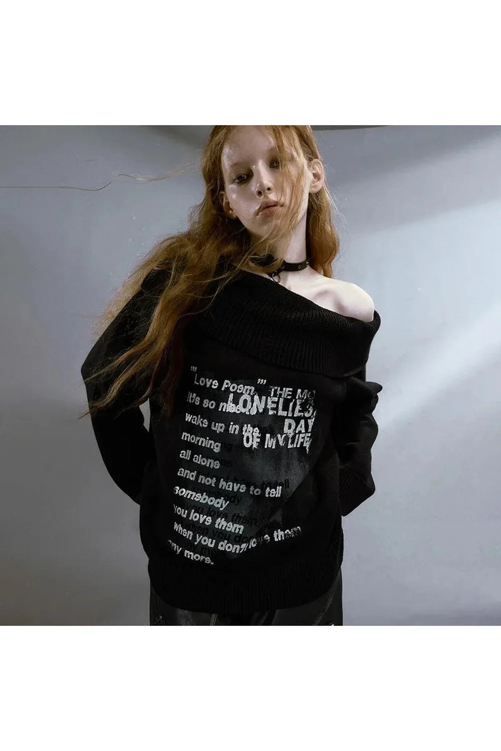 Lonely Verse" Off-Shoulder Sweater