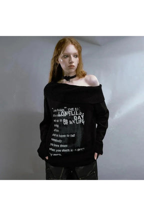 Lonely Verse" Off-Shoulder Sweater