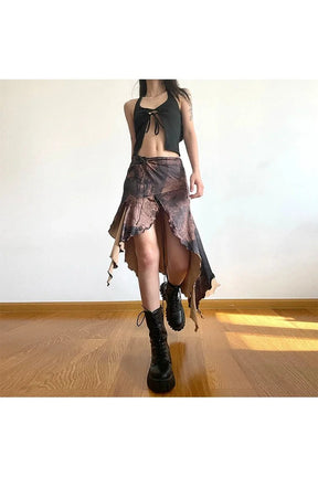 Long Irregular Brown Skirt in elegant brown shade.