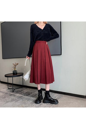 Long Midi Green Skirt in striking Red hue.